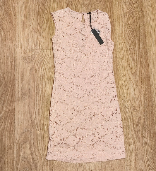Poof Apparel Pink Floral Lace Mini Dress Womens Large Sleeveless NWT