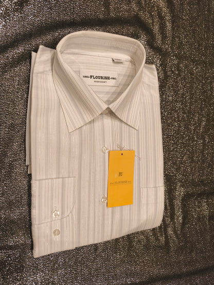HNG FLOURISH High Shirt Men's Size 40 (Medium) White Metallic Silver Pinstripe