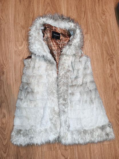 Vintage Fellymoon Tiered Faux Fur Hooded Vest - Alphabet Satin Lining (Size XXL)