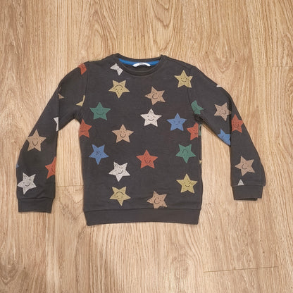 M&S Boys Star Print Sweatshirt Jumper Dark Graphite Age 5-6 Yrs 116cm Cotton