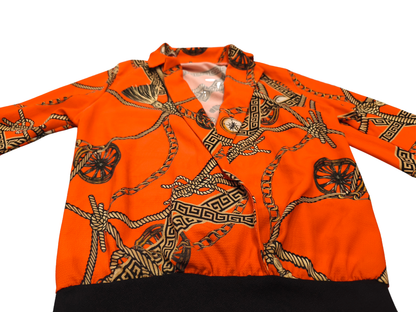 Stylewise Orange Nautical Rope Print Bodysuit - Size 6 - Made in UK - Long Sleev