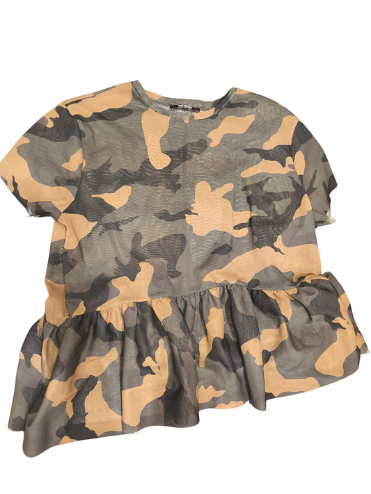 Zara TRF Camouflage Mesh Peplum Top S Camo Transparent Sheer Tee 2017