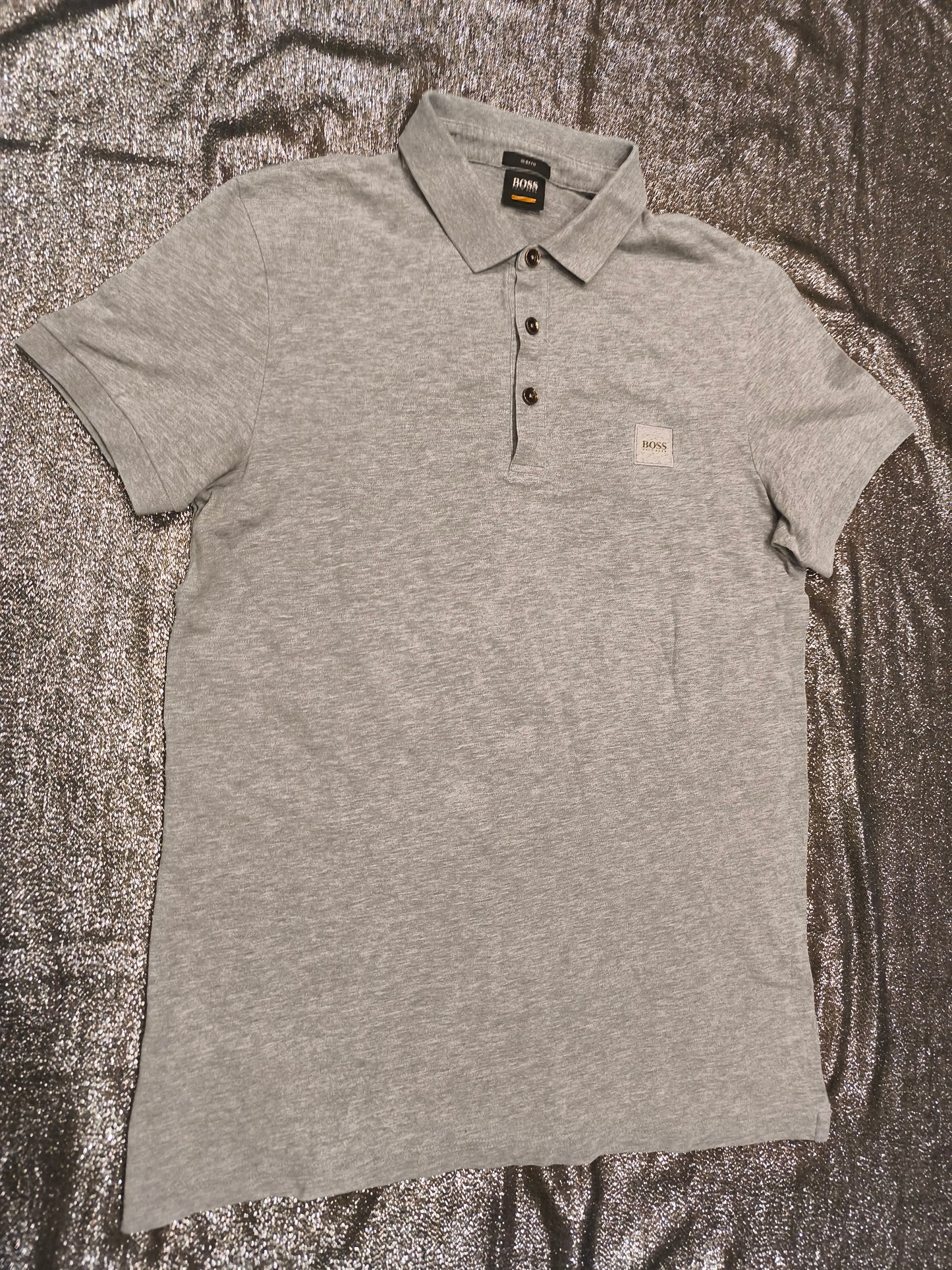 HUGO BOSS Men's Slim Fit Polo Shirt Grey Short Sleeve Cotton Piqué Size M Medium