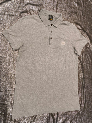 HUGO BOSS Slim-Fit-Poloshirt für Herren, grau, Kurzarm, Baumwoll-Piqué, Größe M, mittel