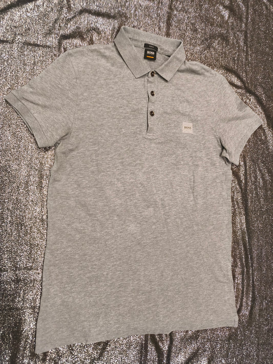HUGO BOSS Men's Slim Fit Polo Shirt Grey Short Sleeve Cotton Piqué Size M Medium