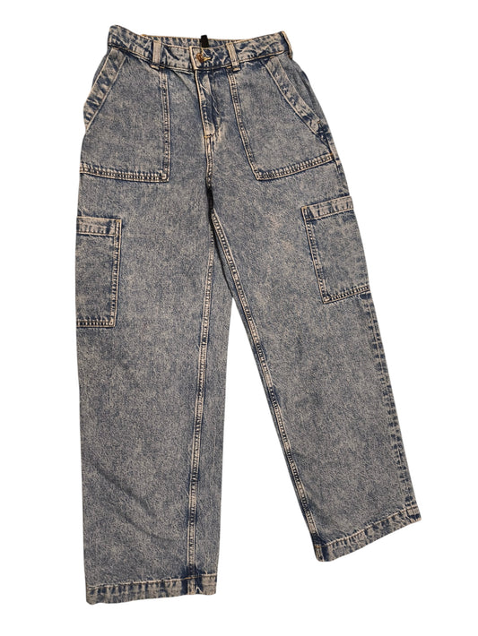 H&M Divided Acid Wash Wide Leg Carpenter Jeans Cargo Utility Denim Sz 4 (EUR 36)