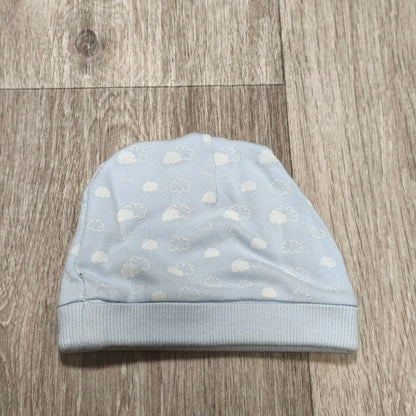 Prenatal Baby Beanie Hat Cap 0-1 Months 50cm Light Blue White Cloud Print