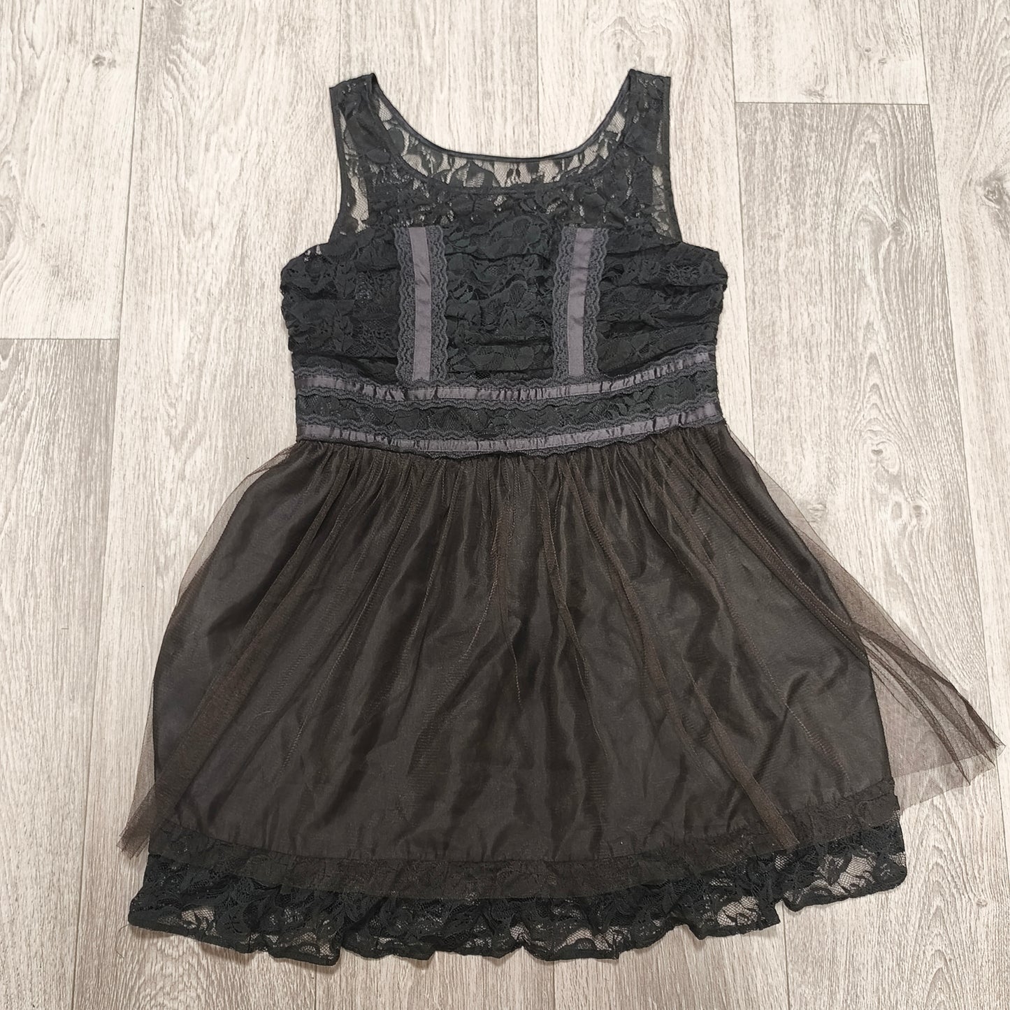 Next Petite Womens Black Lace Tulle Dress Size 14 Goth Party Cocktail Mini