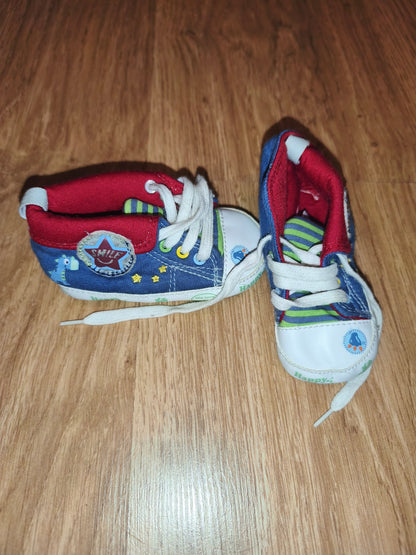 Next Baby High-Top Sneakers – Dinosaur & Star Canvas Pre-Walkers (Size 1 / 3–6 Months)