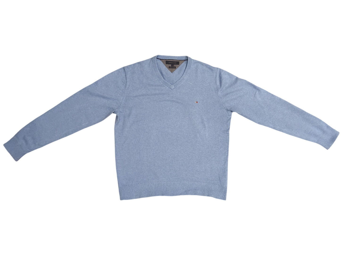Tommy Hilfiger Men's V-Neck Sweater Light Blue Pima Cotton Cashmere Blend Size