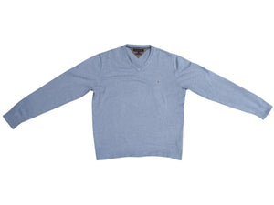 Tommy Hilfiger Herrenpullover mit V-Ausschnitt, hellblau, Pima-Baumwolle-Kaschmir-Mischung, Größe