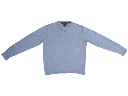 Tommy Hilfiger Men's V-Neck Sweater Light Blue Pima Cotton Cashmere Blend Size