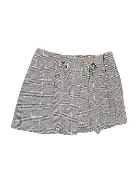 Women's Grey Plaid Wrap-Style Mini Skort with Ring Detail (Defective Zipper)