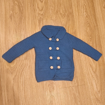 Handmade Blue Crochet Double Breasted Cardigan Sweater Coat Jacket