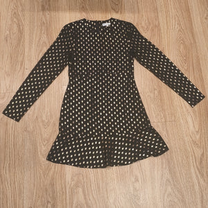 Warehouse Black Gold Metallic Polka Dot Long Sleeve Ruffle Mini Dress UK 6 US 2Warehouse Black Gold Metallic Polka Dot Long Sleeve Ruffle Mini Dress UK 6 US 2