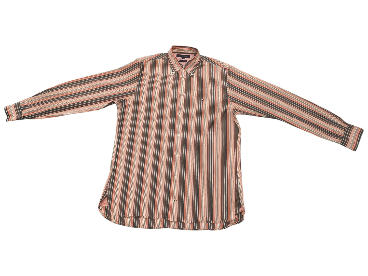 Tommy Hilfiger Shirt Mens Large Custom Fit Long Sleeve Multi Stripe Cotton Logo