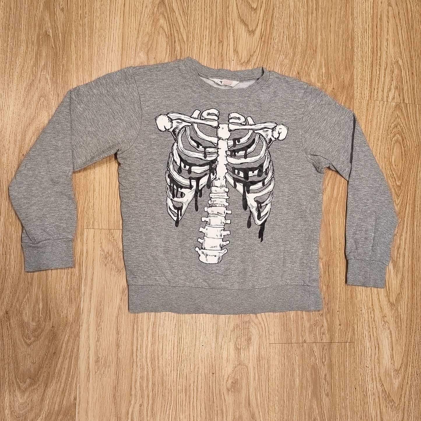 H&M Kids Grey Skeleton Rib Cage Sweatshirt Size US 10-12Y Halloween Jumper