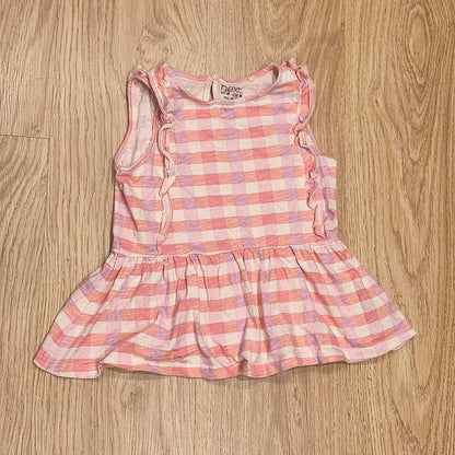 Next Girls Pink Gingham Check Top Sleeveless Peplum Ruffle 5-6 Yrs 116cm