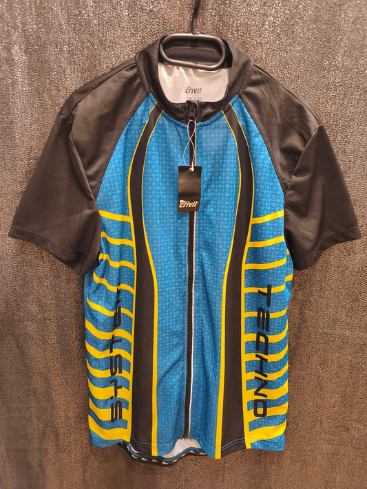 Crivit Sports Cycling Top Men's Large Blue Full Zip Short Sleeve Biker Jersey NWT