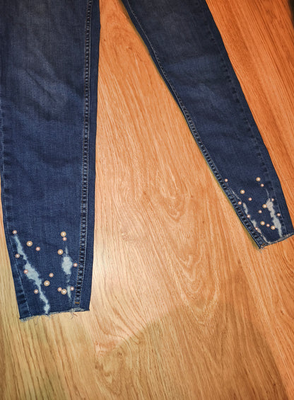 Denim Co. Women’s Blue Skinny Jeans with Pearl Embellishment - UK Size 10
