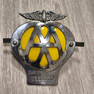 Vintage AA Automobile Association Car Grill Badge Stamped 0R86292 Chrome Yellow