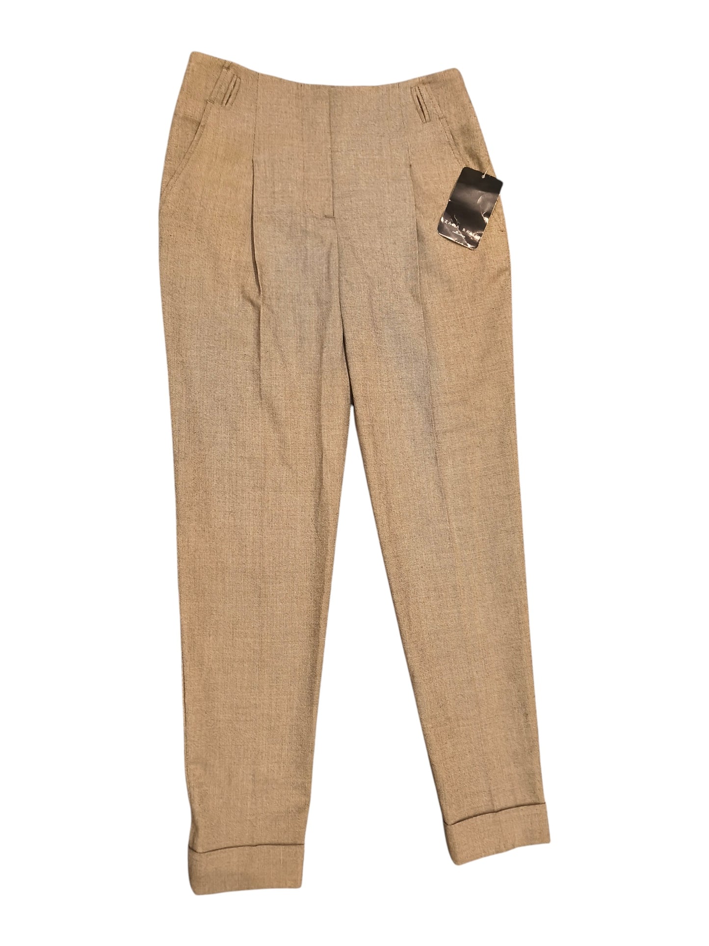NWT Zara Basic Collection Tan Tapered Trousers Pants Pleated Cuffed XS 24