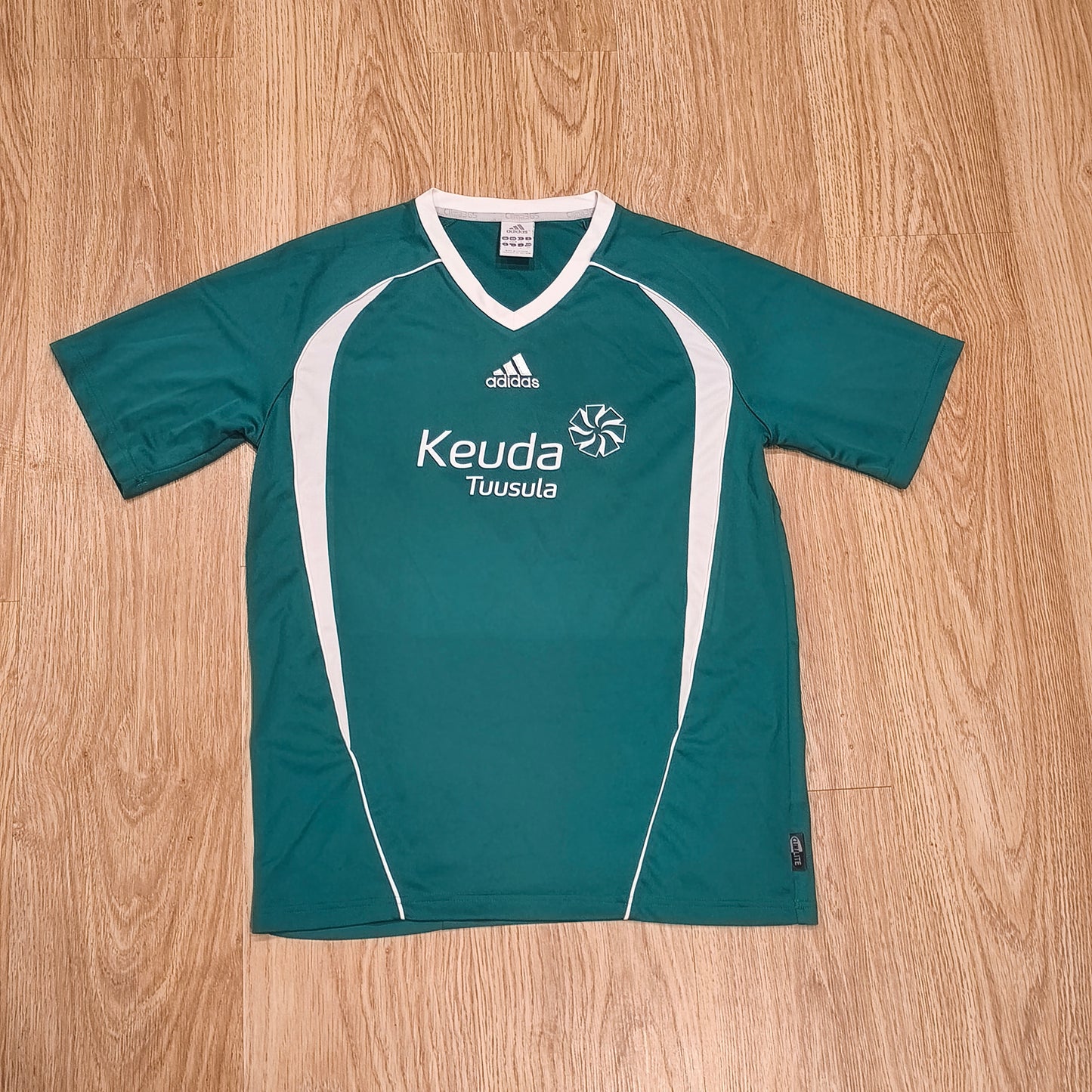 Adidas Mens Green Climalite Short Sleeve Soccer Jersey Shirt Keuda Tuusula #4