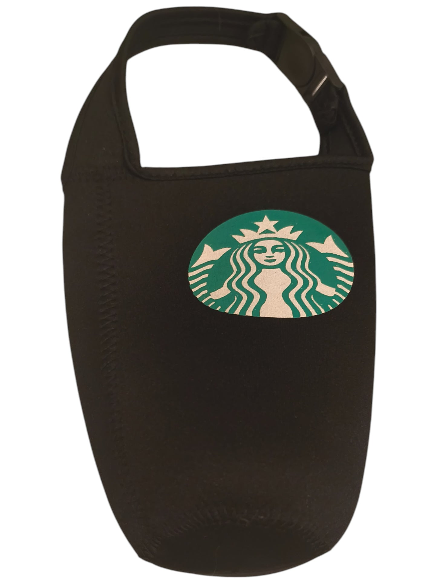 Starbucks Logo Neoprene Cup Carrier Sling Holder with Handle & Buckle Black
