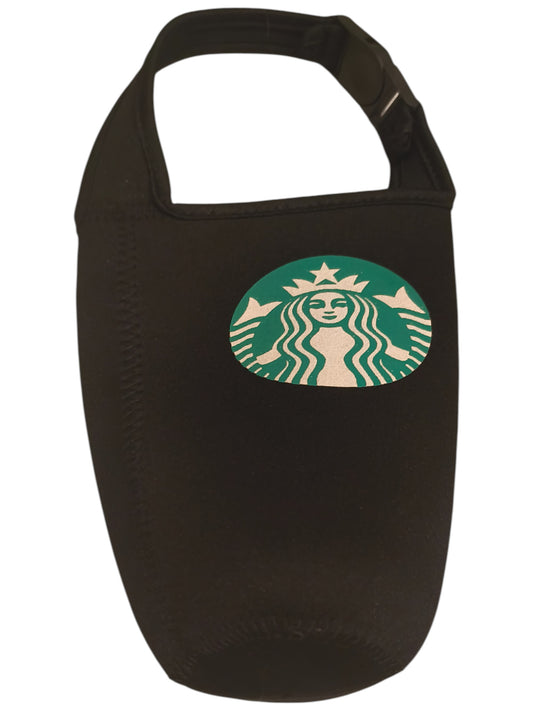 Starbucks Logo Neoprene Cup Carrier Sling Holder with Handle & Buckle Black