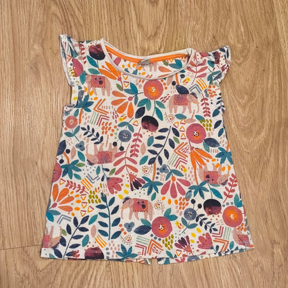 Tu Kids Girls Elephant Floral T-Shirt Top Flutter Sleeve Size 5-6 Yrs 110-116cm