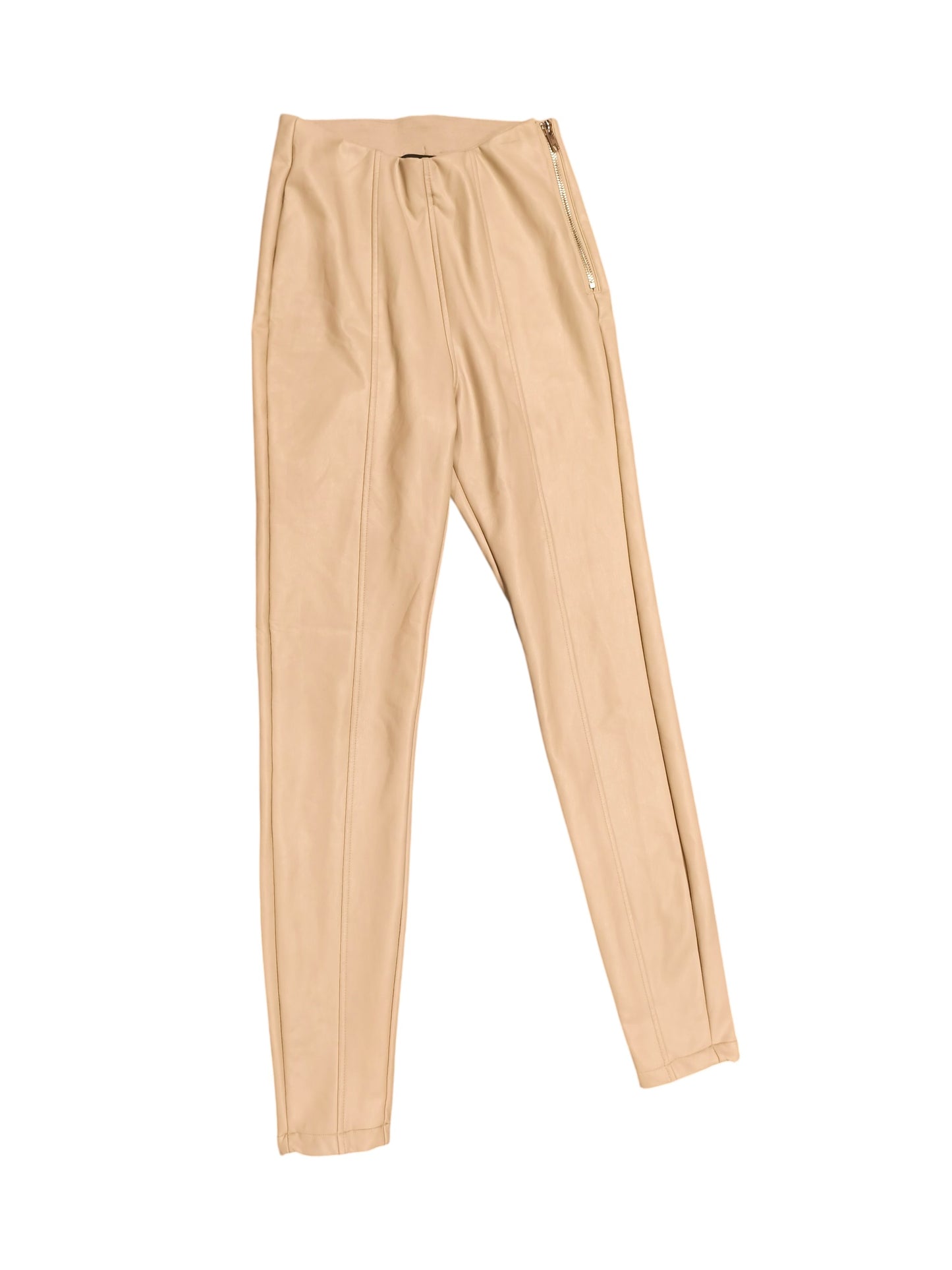 New Look Beige Faux Leather High Waisted Leggings Skinny Pants - Size UK 8 / US