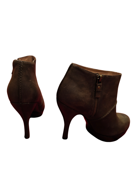 Modern Vintage Jameson Moss Leather Ankle Boots Brown High Heel Platform Size 40