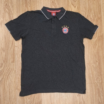 FC Bayern Munich Polo Shirt Mens Size L Charcoal Grey Cotton Embroidered Crest
