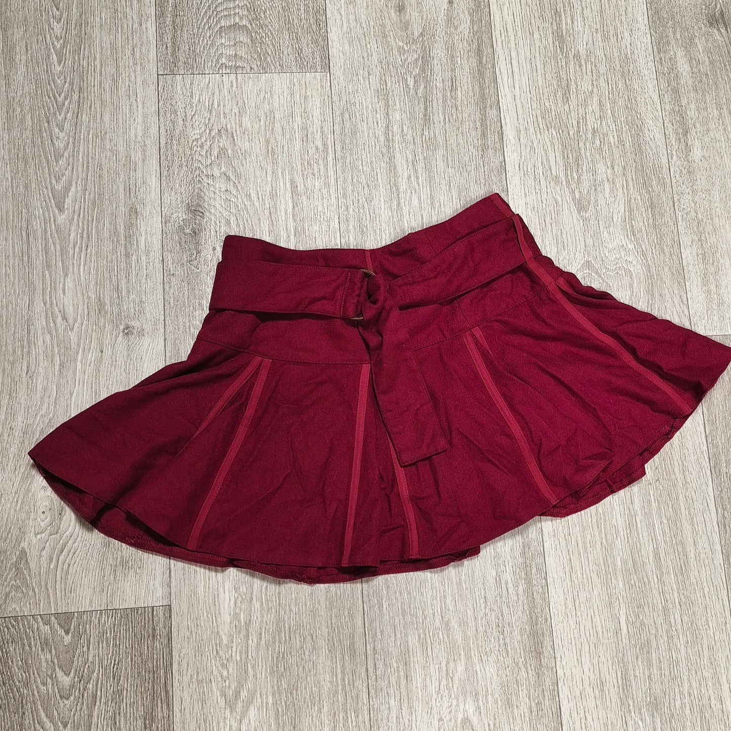 Topshop Womens Burgundy Red Wool Blend Belted Mini Skirt Size UK 8 EUR 36