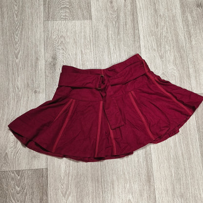 Topshop Womens Burgundy Red Wool Blend Belted Mini Skirt Size UK 8 EUR 36