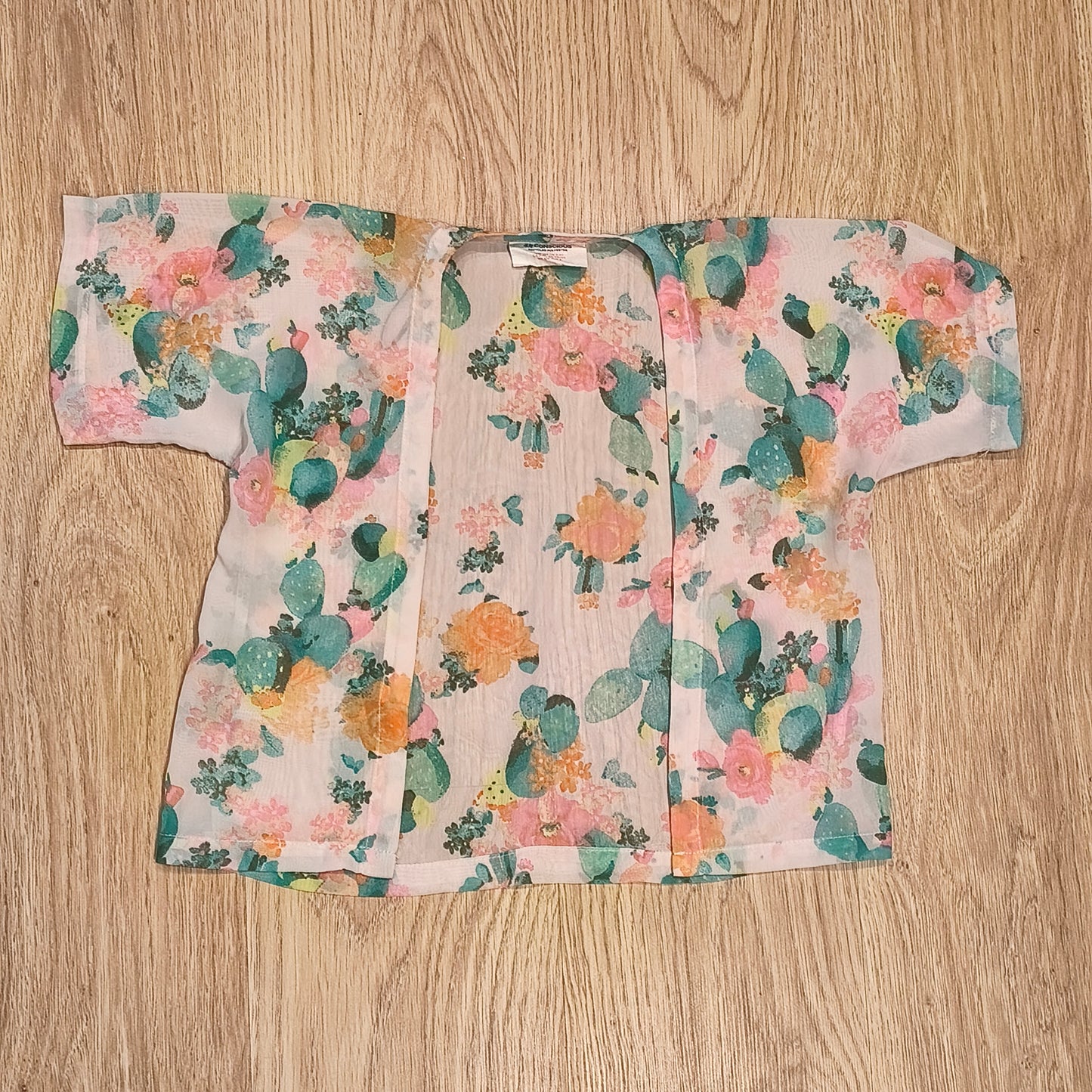 H&M Conscious Girls 3-4Y Sheer Floral Cactus Kimono Cardigan Open Front Top
