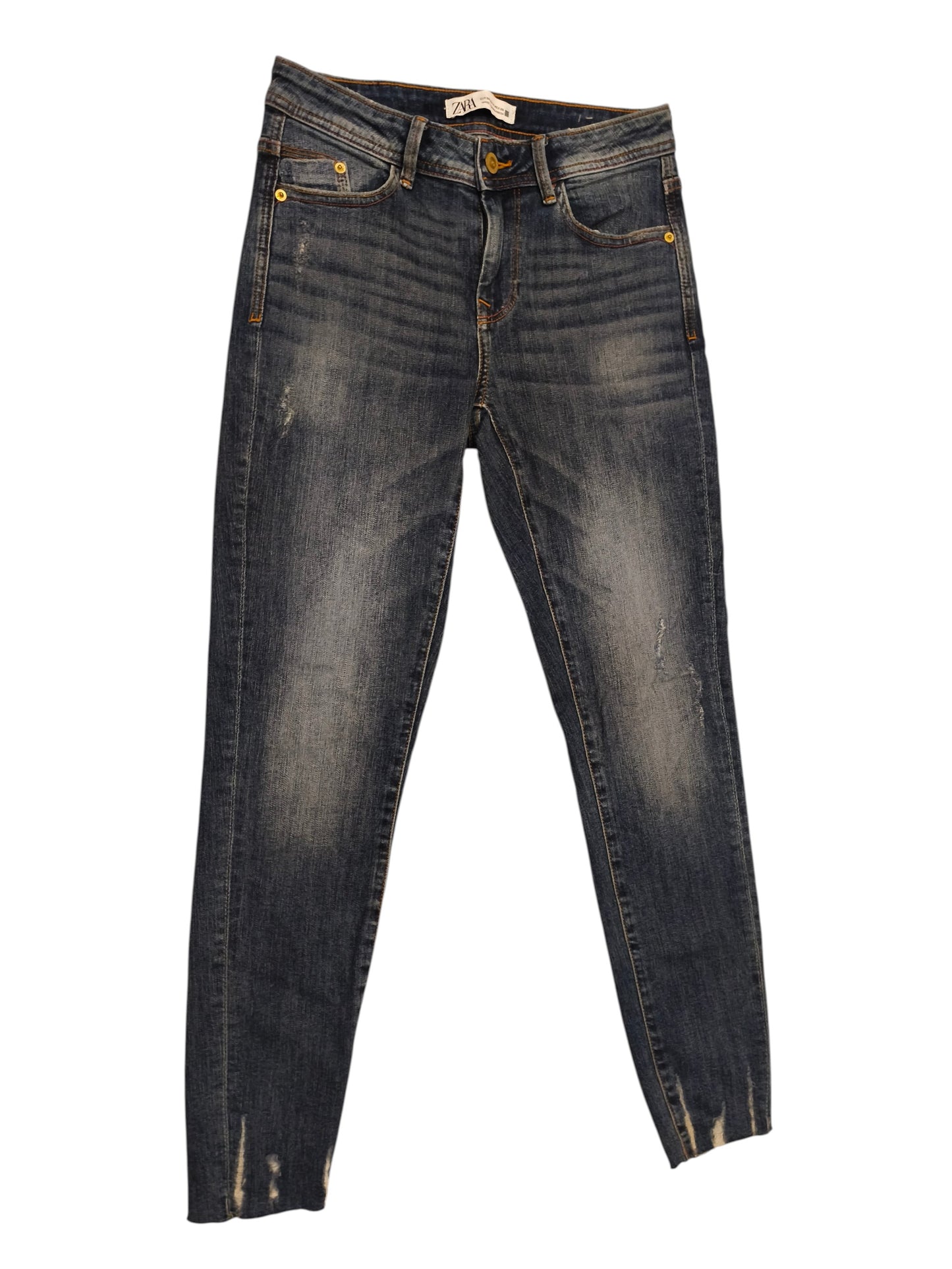 ZARA Premium Denimwear Mid Rise Skinny Jeans Womens Size 4/26 Distressed Hem