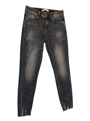 ZARA Premium Denimwear Mid-Rise-Skinny-Jeans für Damen, Größe 4/26, ausgefranster Saum