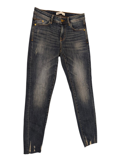 ZARA Premium Denimwear Mid Rise Skinny Jeans Womens Size 4/26 Distressed Hem