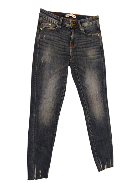 ZARA Premium Denimwear Mid Rise Skinny Jeans Womens Size 4/26 Distressed Hem