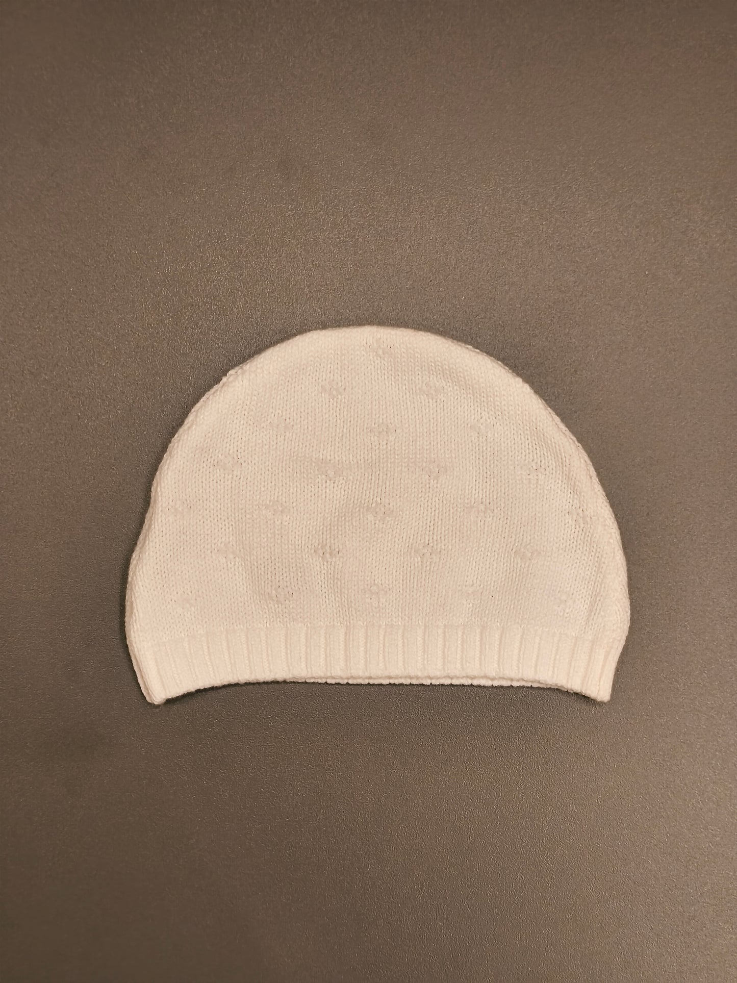 Little Nutmeg Unisex White Knit Pointelle Baby Beanie Hat – 0-3 Months (62 cm)
