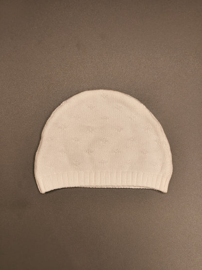 Little Nutmeg Unisex White Knit Pointelle Baby Beanie Hat – 0-3 Months (62 cm)