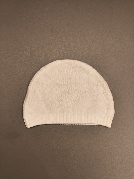 Little Nutmeg Unisex White Knit Pointelle Baby Beanie Hat – 0-3 Months (62 cm)