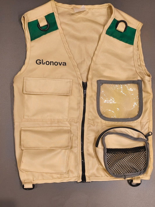 Glonova Kids Outdoor Explorer Safari Cargo Vest | Beige / Green | Size 3–7 Years