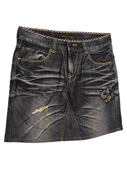 Takeshy Kurosawa Distressed Denim Mini Skirt Made in Italy Size 30 Y2K Patchwork
