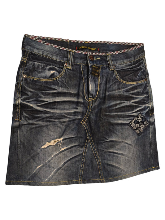 Takeshy Kurosawa Distressed Denim Mini Skirt Made in Italy Size 30 Y2K Patchwork