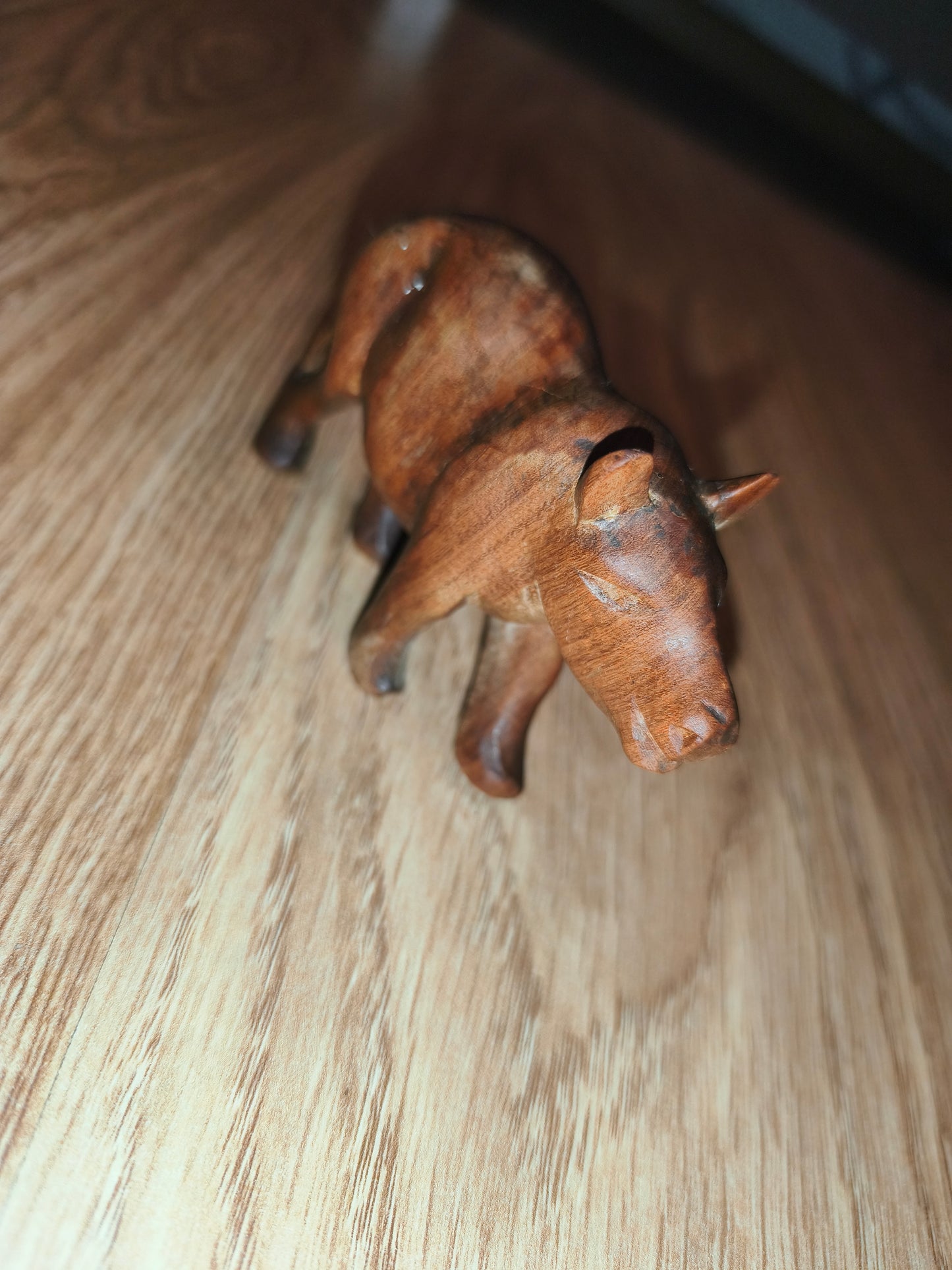 Vintage Hand-Carved Wooden Hippopotamus Figurine | Retro Wooden Animal Statue
