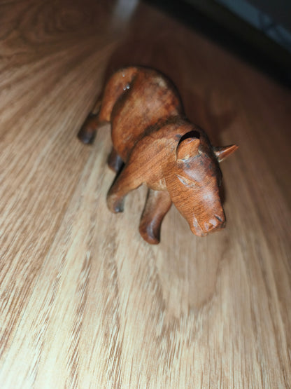 Vintage Hand-Carved Wooden Hippopotamus Figurine | Retro Wooden Animal Statue