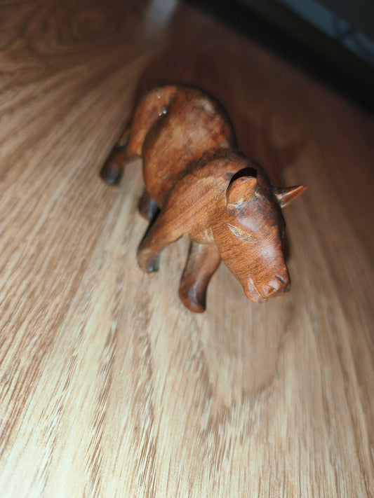 Vintage Hand-Carved Wooden Hippopotamus Figurine | Retro Wooden Animal Statue