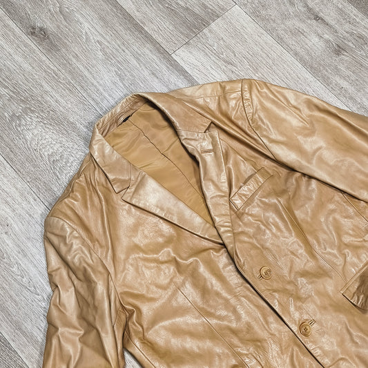 Tiger of Sweden Mens Tan Beige Soft Leather Blazer Jacket Two Button Coat